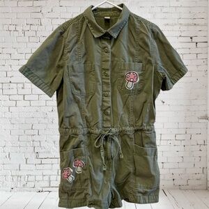 Hand stamped mushroom romper. Size M.